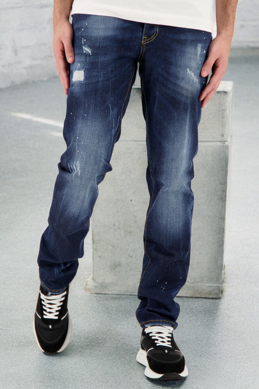 Slim Fit Distressed Paint Wash