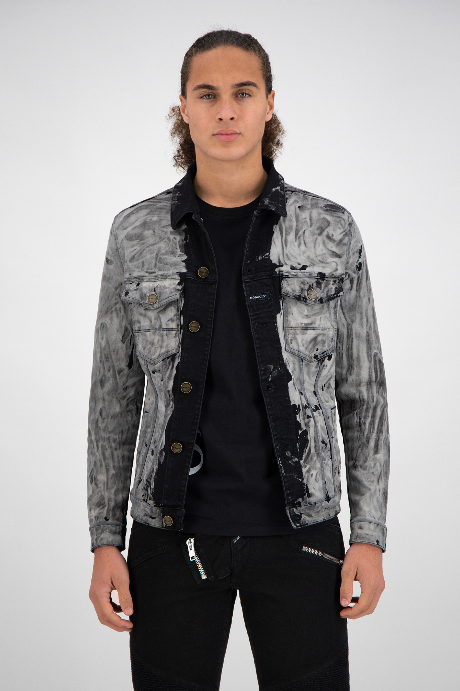 Bouwen op Verder Pickering Boragio EXCLUSIEVE spijkerjas zwart/grijs combineer deze jas met een zwarte  jeans - 7603 - Boragio Official
