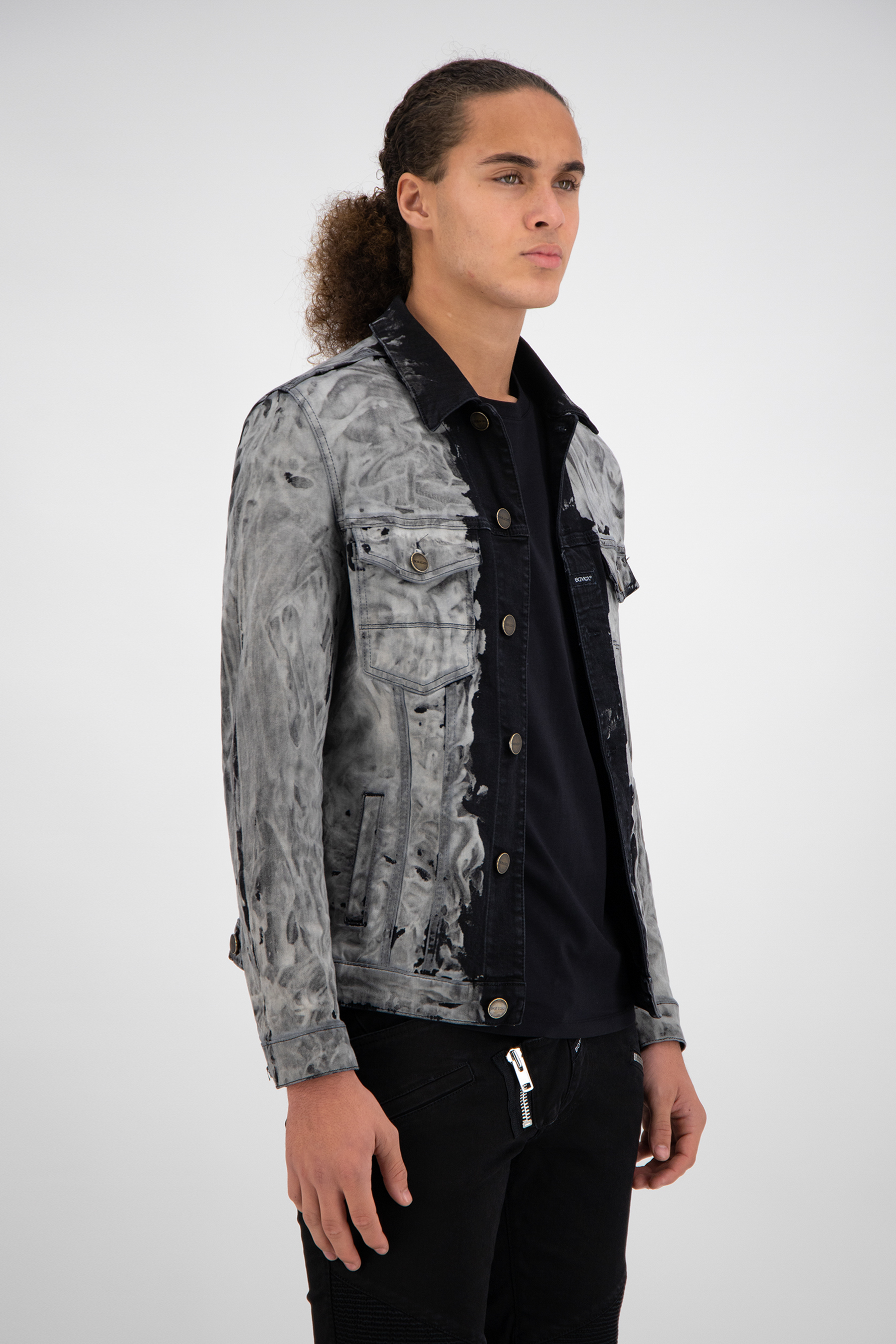 Omgaan Taille Uiterlijk Boragio EXCLUSIEVE spijkerjas zwart/grijs combineer deze jas met een zwarte  jeans - 7603 - Boragio Official